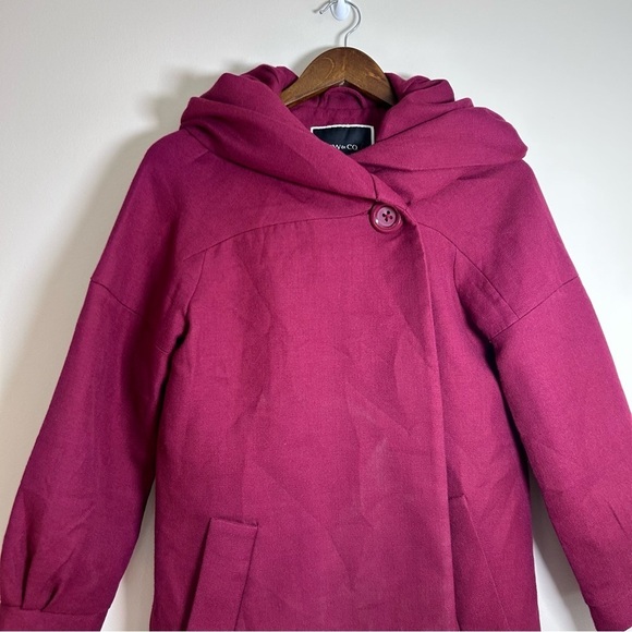 RW& Co Wool Coat Hooded w/ Extra Large Hood Witchy Cloak Style Fuchsia Small - Picture 3 of 10
